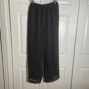 Allison Taylor Sheer Silk Pants Women XL‎ Black White Geometric Wide Leg Lined
